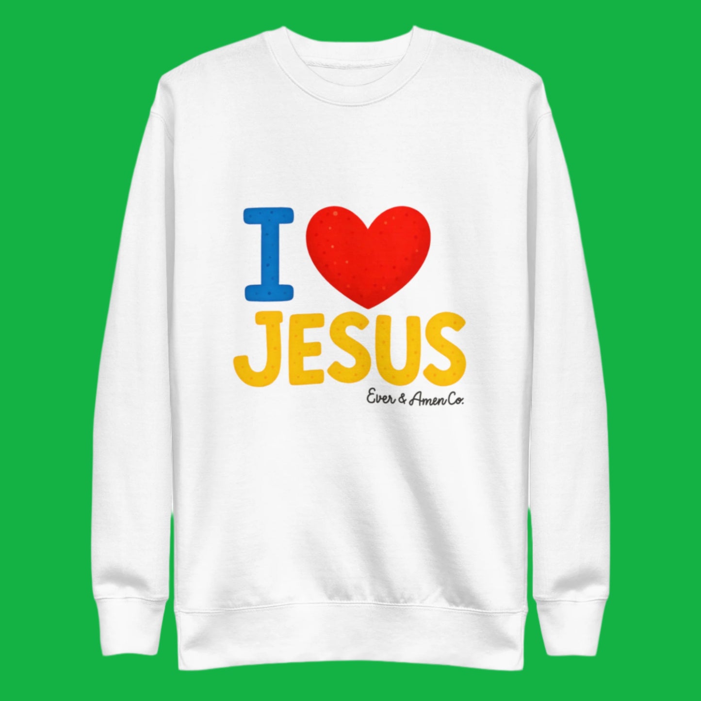 Unisex Christian sweatshirt with I Love Jesus graphic, faith-based fashion