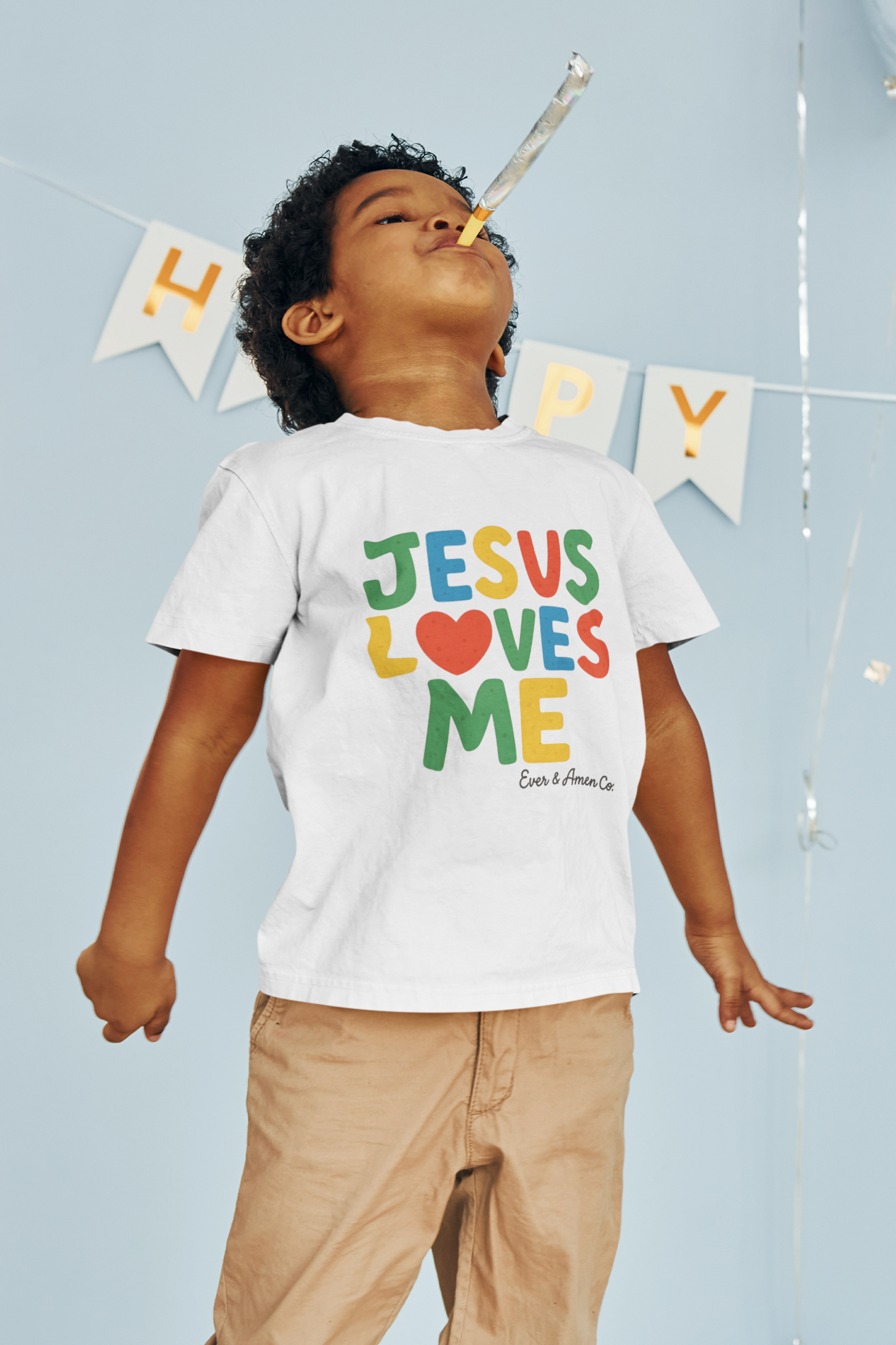 Christian children’s unisex shirt featuring Jesus Loves Me message, perfect for Sunday school