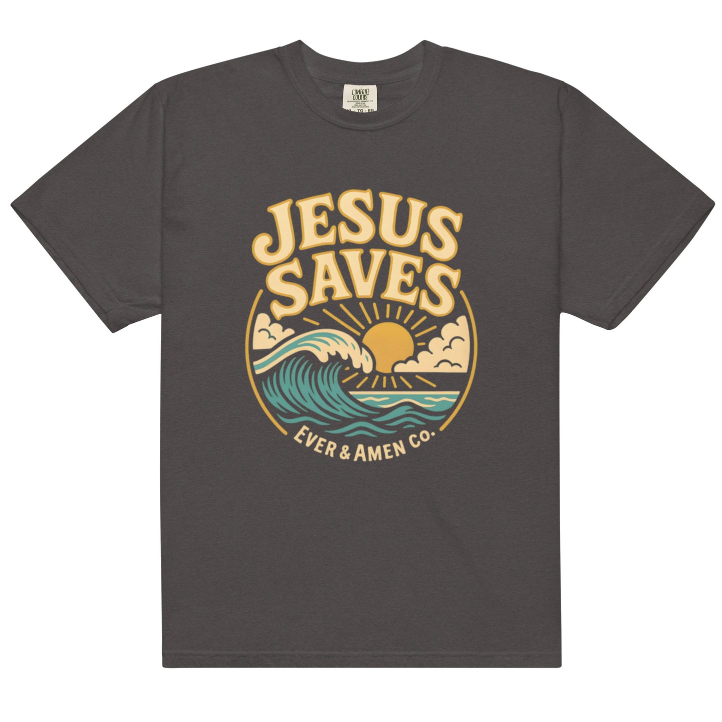 Unisex Bible verse shirt reading “Jesus Saves.” Modern Christian fashion