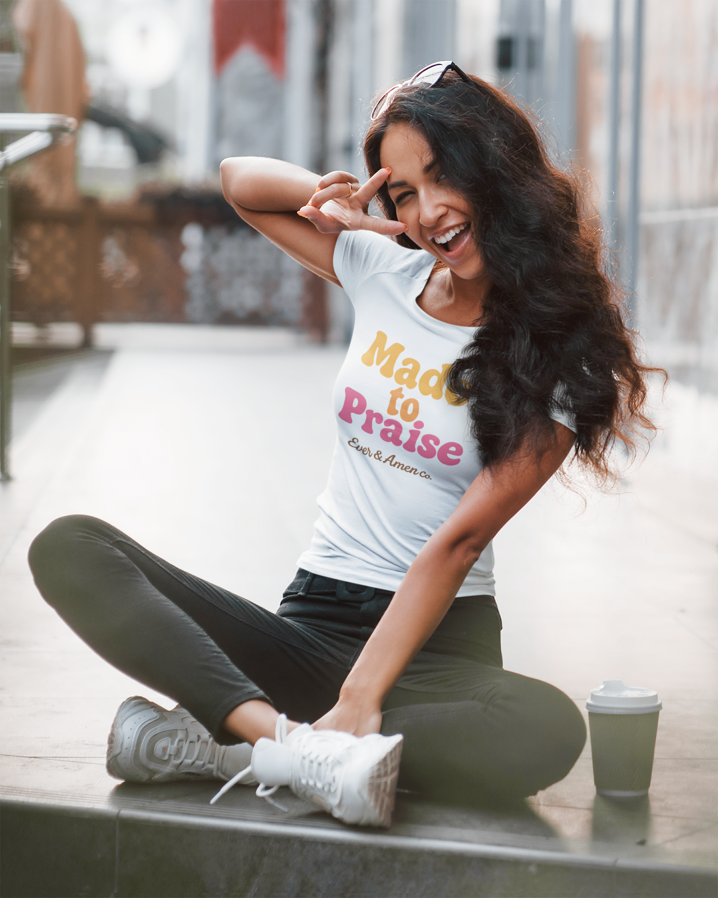 Women’s Christian t-shirt with “Made to Praise” design. Faith-based shirt inspired by Psalm 150:6.