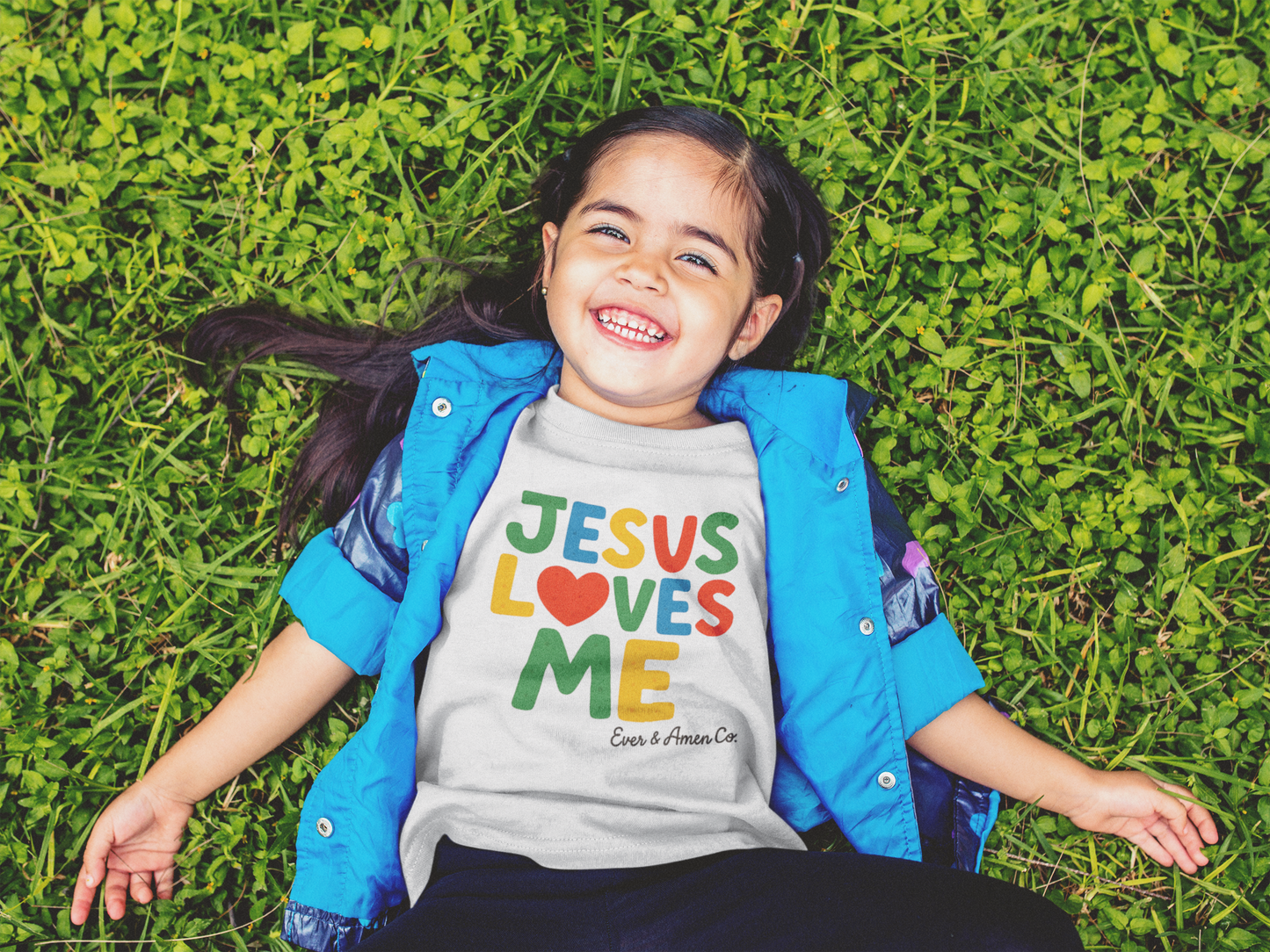 Jesus Loves Me kids tee in soft cotton, faith-based clothing for children
