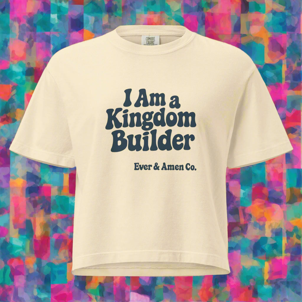 Women’s Christian graphic tee with the phrase “I Am a Kingdom Builder.” Bold and empowering faith-based shirt designed to inspire confidence and purpose. Perfect for church, ministry, or everyday wear. Created by Ever & Amen Co.