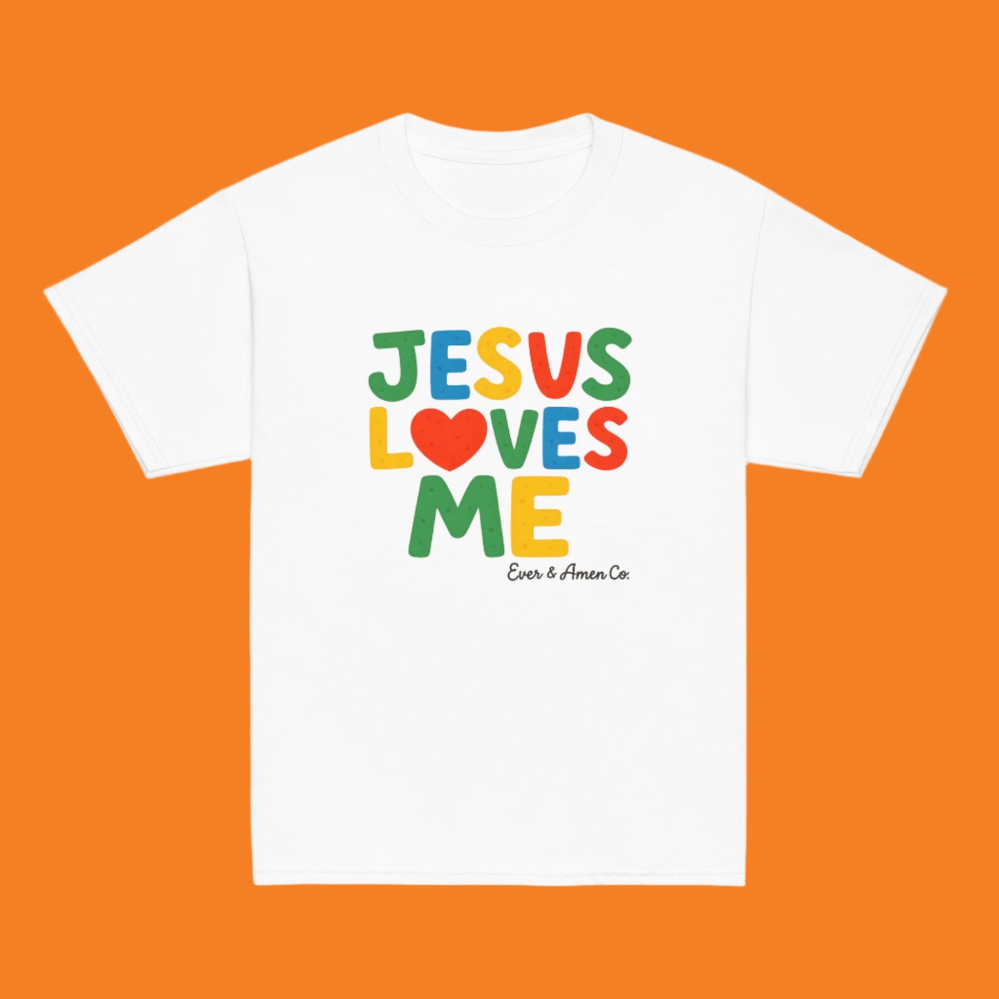 Jesus Loves Me kids tee in soft cotton, faith-based clothing for boys and girls