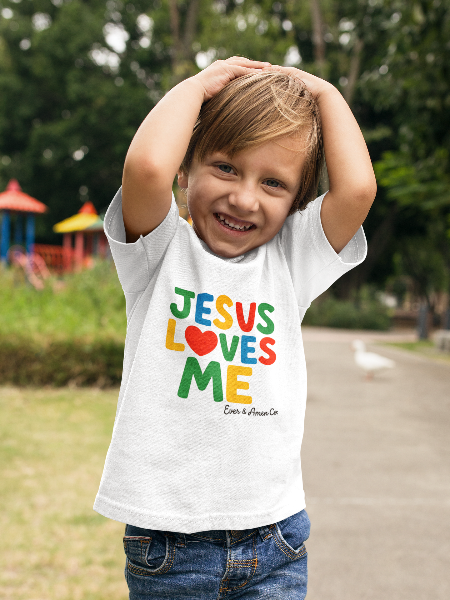 Unisex children’s t-shirt with Jesus Loves Me design, Christian kids apparel
