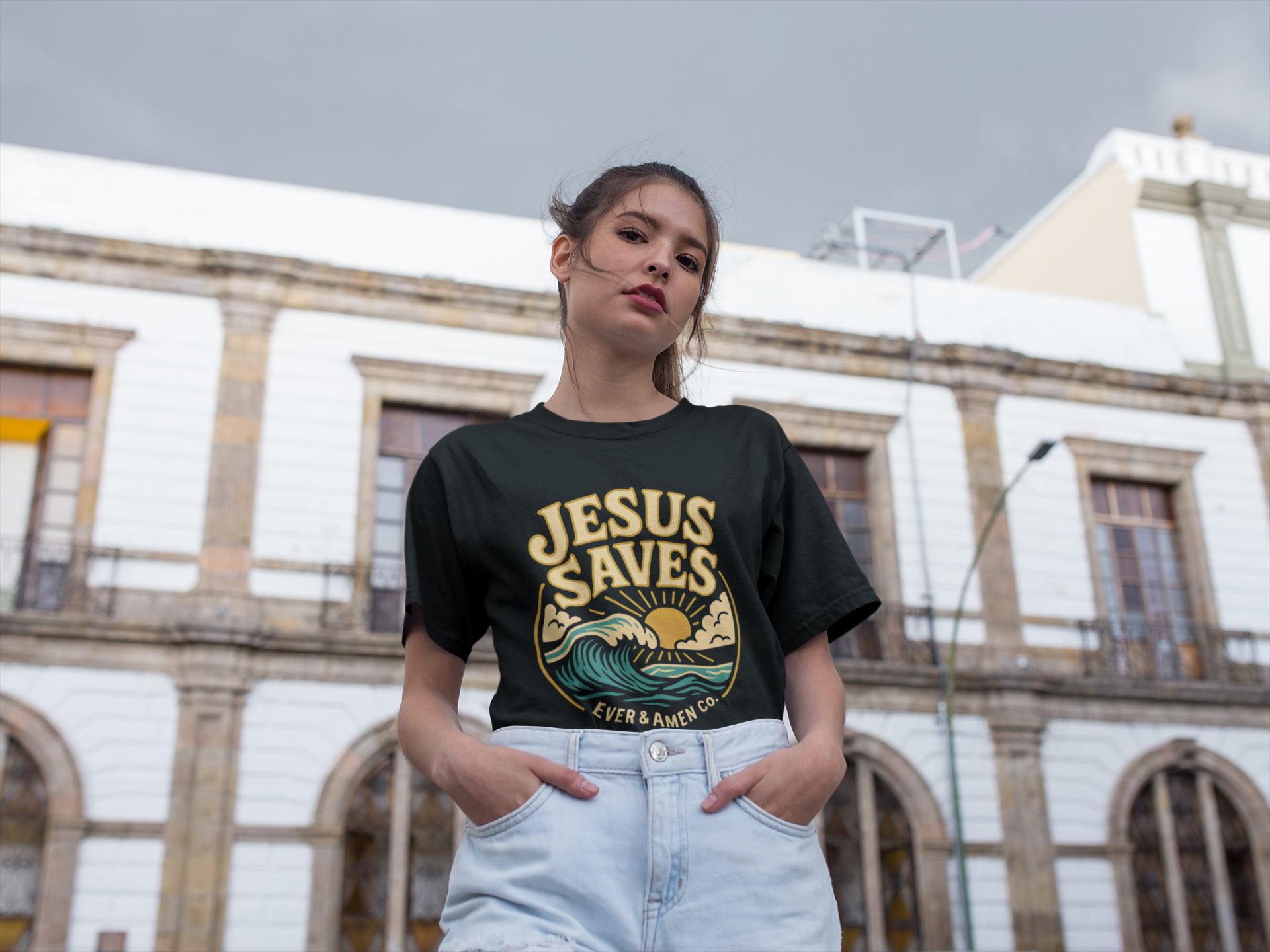 Jesus Saves unisex tee in soft cotton. Christian shirt by Ever & Amen Co
