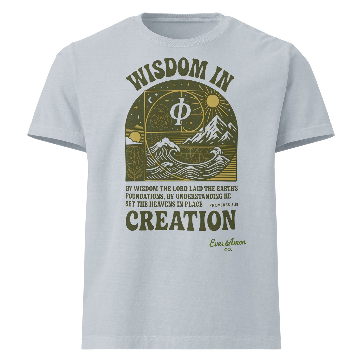 Faith-forward oversized tee with sacred design reflecting divine wisdom in creation. Inspired by scripture and styled for everyday wear.