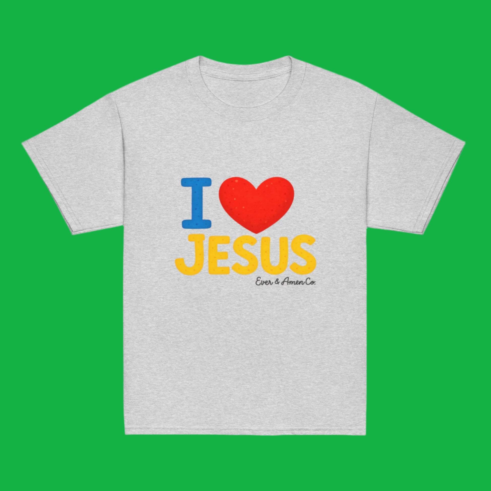 Soft cotton Christian t-shirt for kids featuring I Love Jesus design, perfect for church and play
