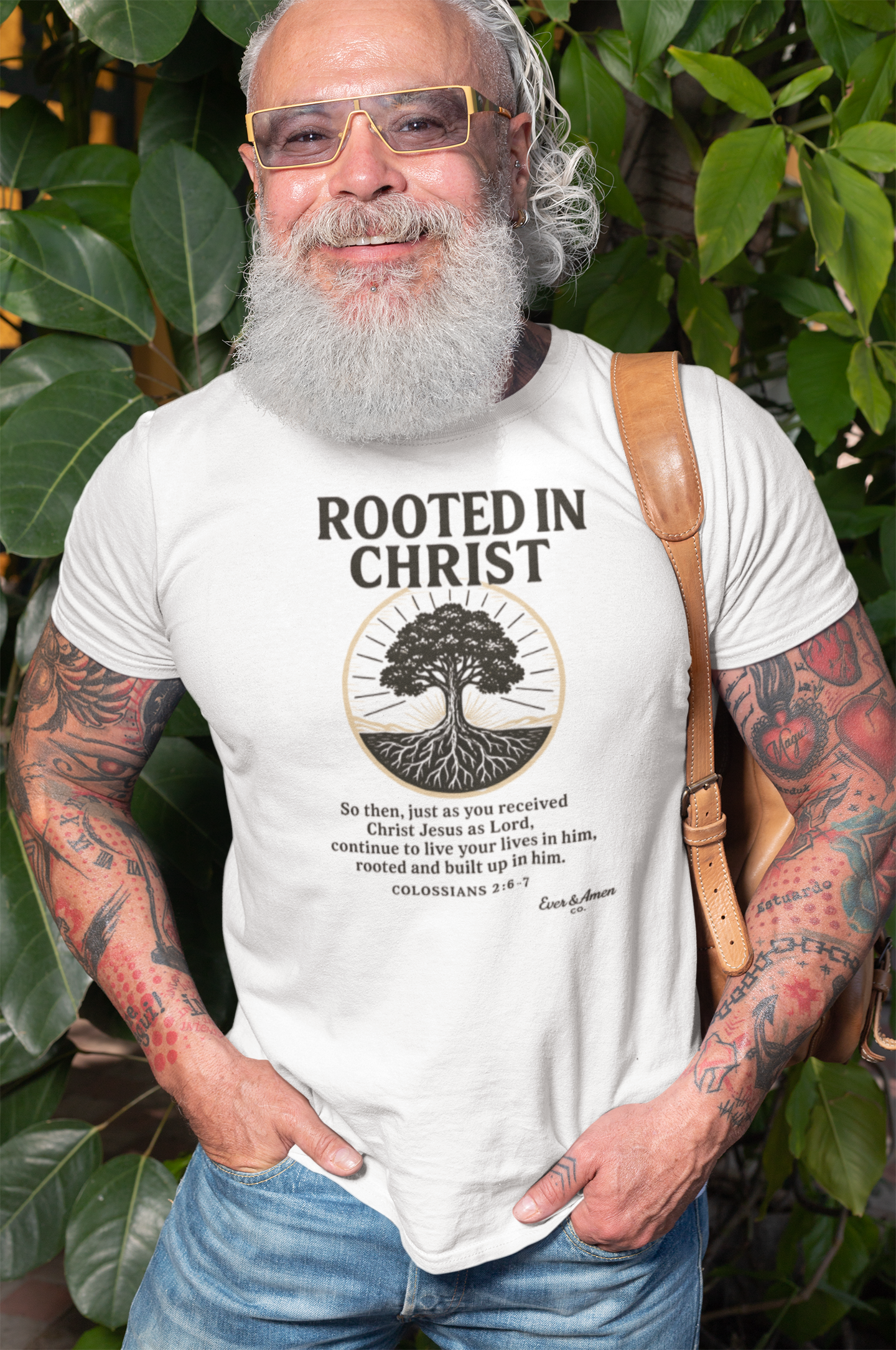Show your faith with the Men’s “Rooted in Christ” Tee. A bold, comfortable Christian graphic shirt perfect for church, Bible study, or everyday wear. Designed by Ever & Amen Co.