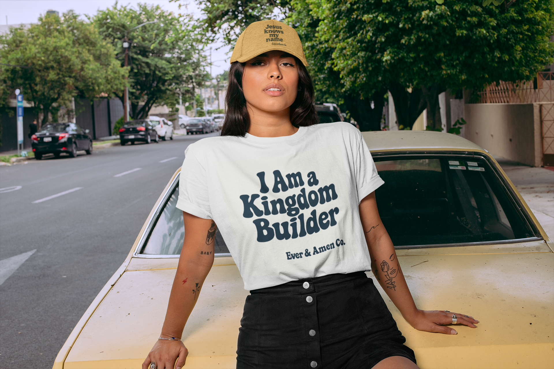 Women’s Christian graphic tee with the phrase “I Am a Kingdom Builder.” Bold and empowering faith-based shirt designed to inspire confidence and purpose. Perfect for church, ministry, or everyday wear. Created by Ever & Amen Co.