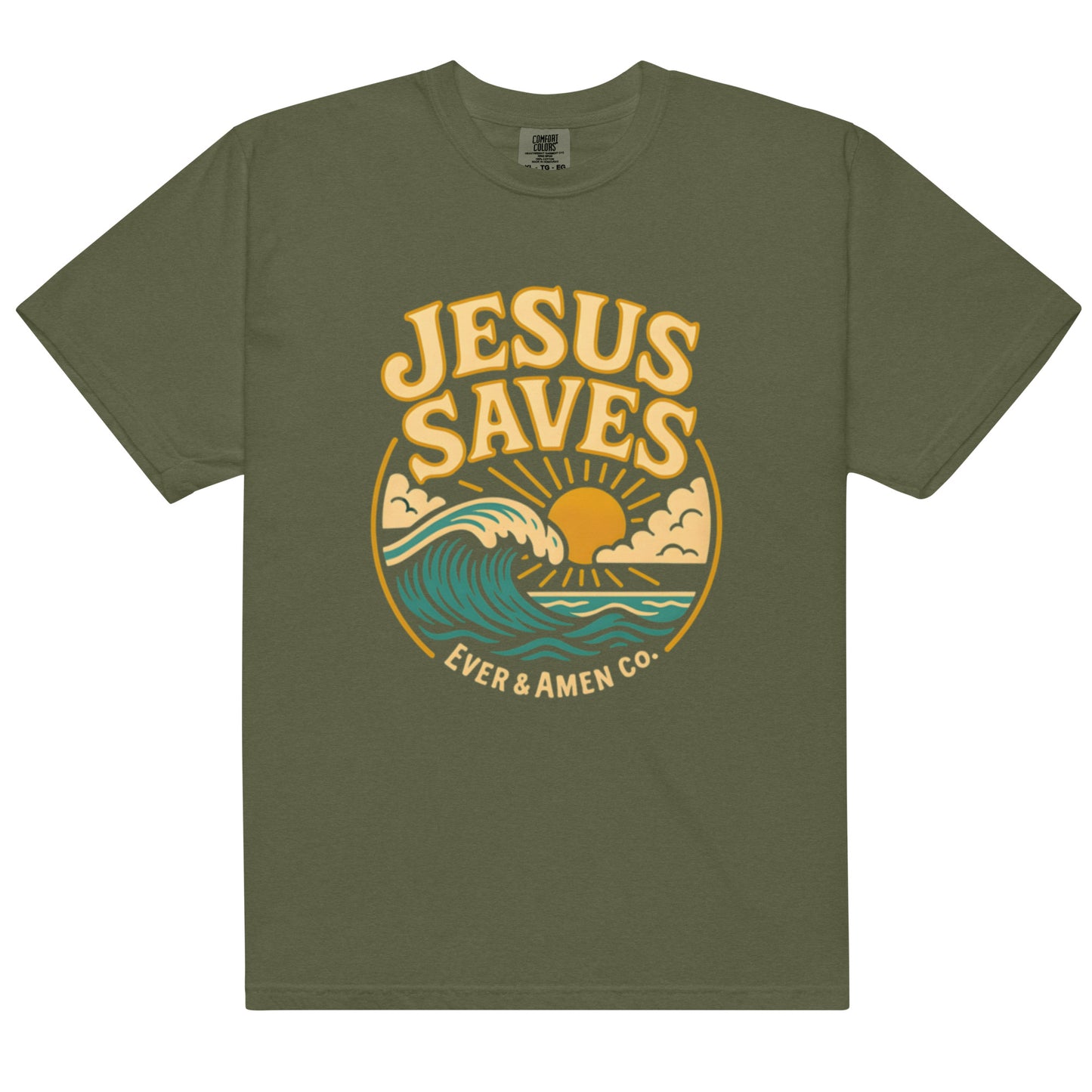 Unisex Bible verse shirt reading “Jesus Saves.” Modern Christian fashion
