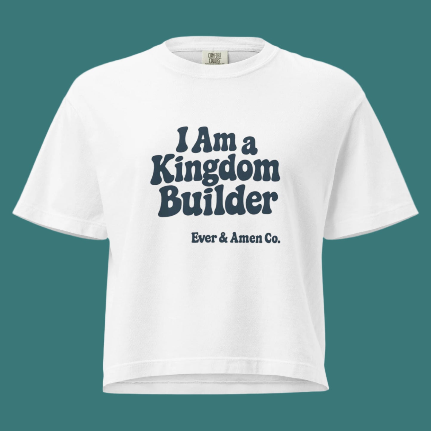 Women’s Christian graphic tee with the phrase “I Am a Kingdom Builder.” Bold and empowering faith-based shirt designed to inspire confidence and purpose. Perfect for church, ministry, or everyday wear. Created by Ever & Amen Co.